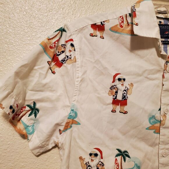 Denim & Flower Brand Santa Claus Surf Hawaiian Style Shirt Men's Size Small - Picture 3 of 16